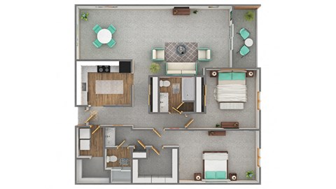 Floor plan for 2 beds, 2 baths, 1612 sqft